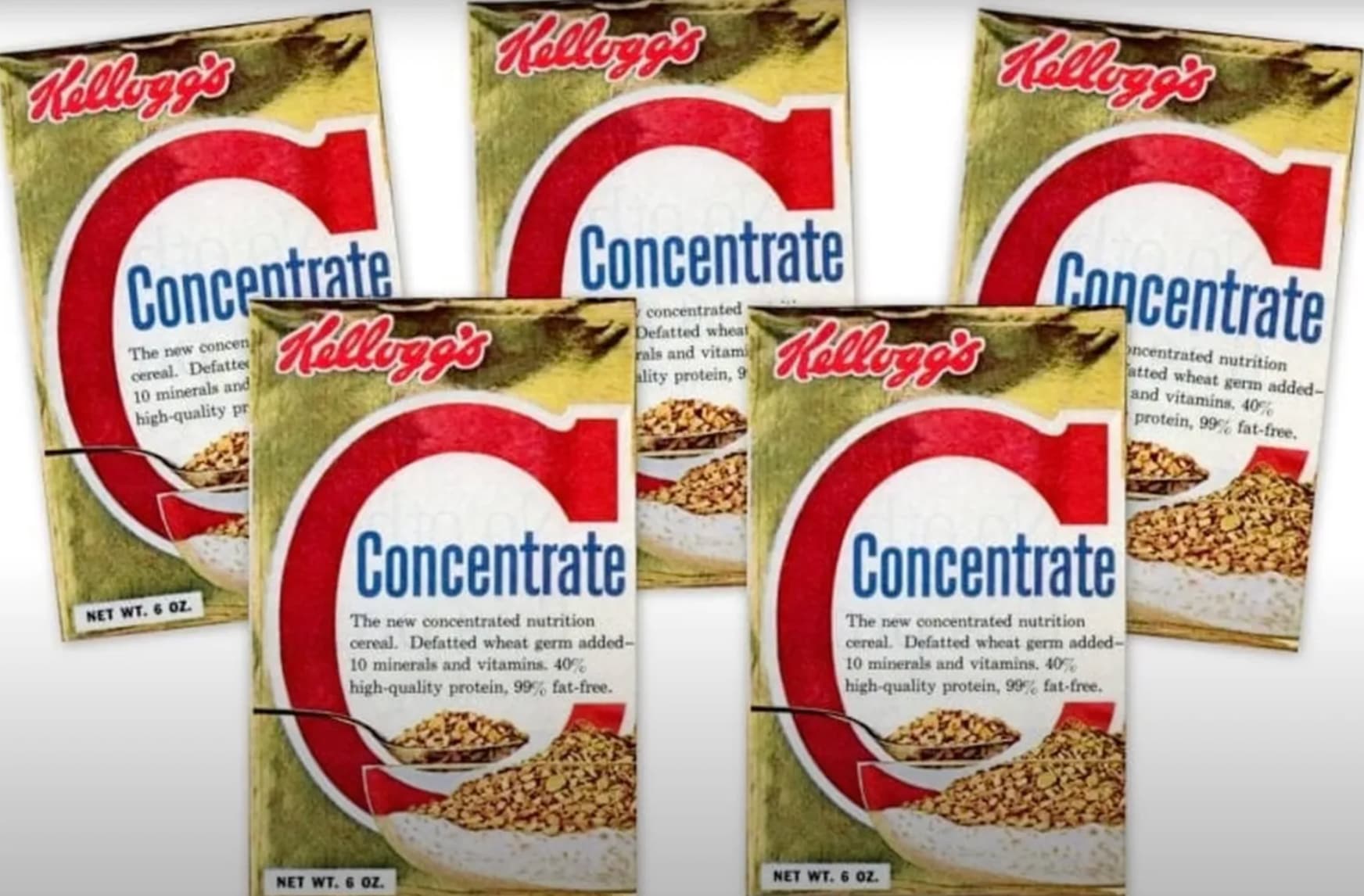 muesli - Hellogg's Concentrate The new concen cereal. Defatter 10 minerals and highquality pr Net Wt. 6 Oz. Kellogg's Kellogg's Concentrate Concentrate The new concentrated nutrition cereal. Defatted wheat germ added 10 minerals and vitamins. 40% highqual